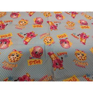 Fabric Remnant About 32" x 45" Shopkin Friends Blue and Pink